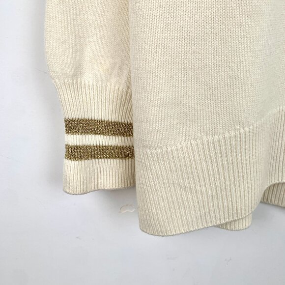 Moncler White Wool Crewneck Sweater With Gold Accents & Logo Embroidery S - Picture 5 of 8